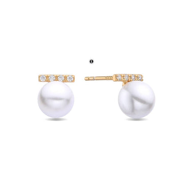 Beautiful 18k Gold Plated 925 Sterling Silver Pearl Earrings Micro Zirconia-Earrings-GULI GULI