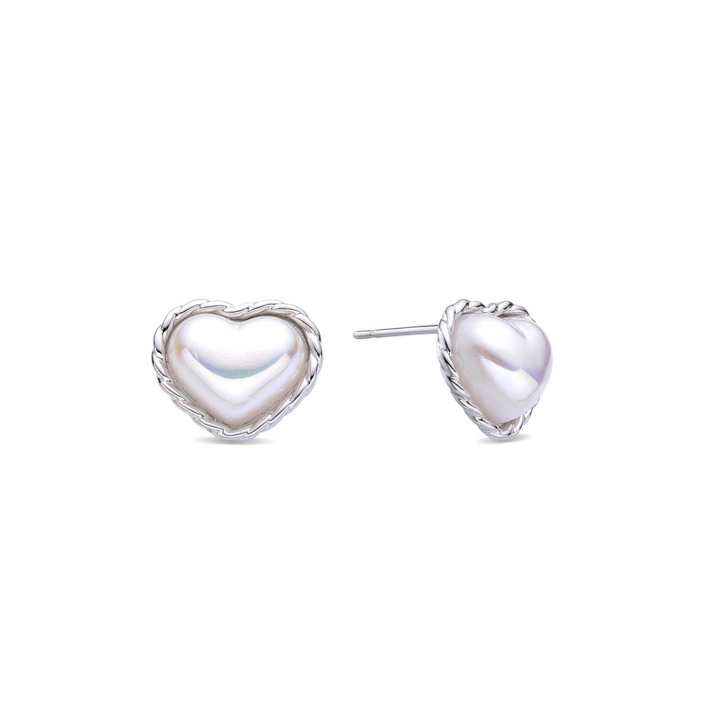 Beauty 925 Sterling Silver Earrings Adorned Pearl Studs Heart Shapes-Earrings-GULI GULI