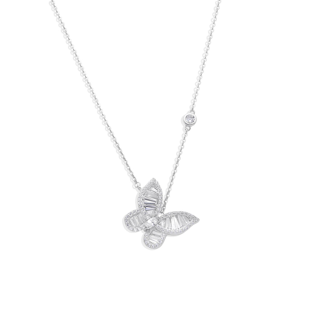 Beauty Butterfly Necklace in a Sterling Silver Zirconia.-Necklaces-GULI GULI