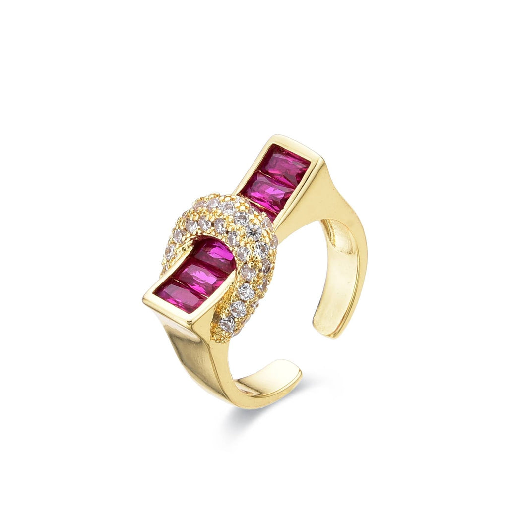 Belt Ring Fuchsia Zircons 18k Gold Fashion-Rings-LANDCICA