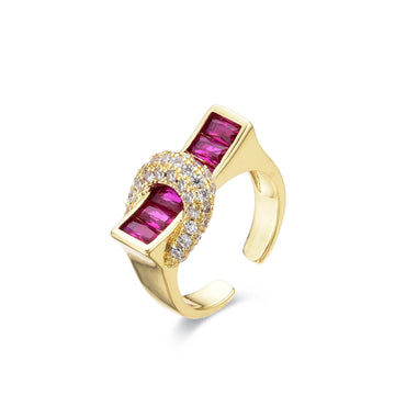 Belt Ring Fuchsia Zircons 18k Gold Fashion-Rings-LANDCICA