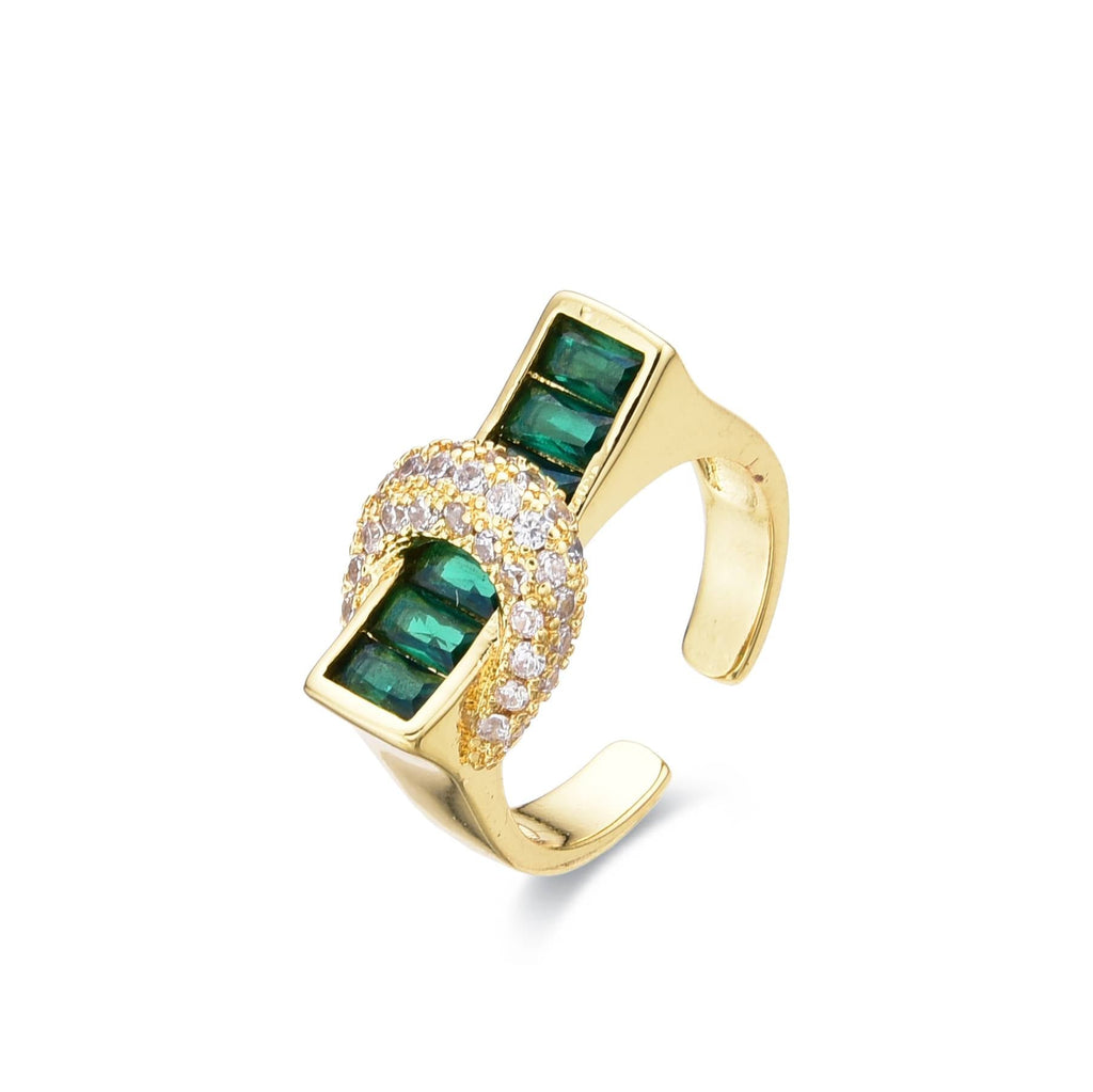 Belt Ring Green Zircons 18k Gold Fashion-Rings-LANDCICA