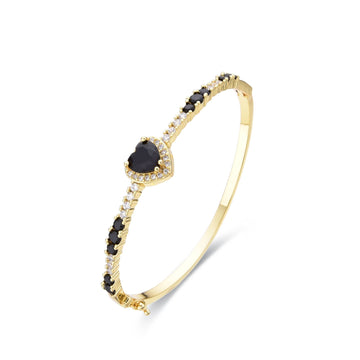 Black Heart Bangle 18k Gold Fashion with Clear Zircons-Bracelets-LANDCICA