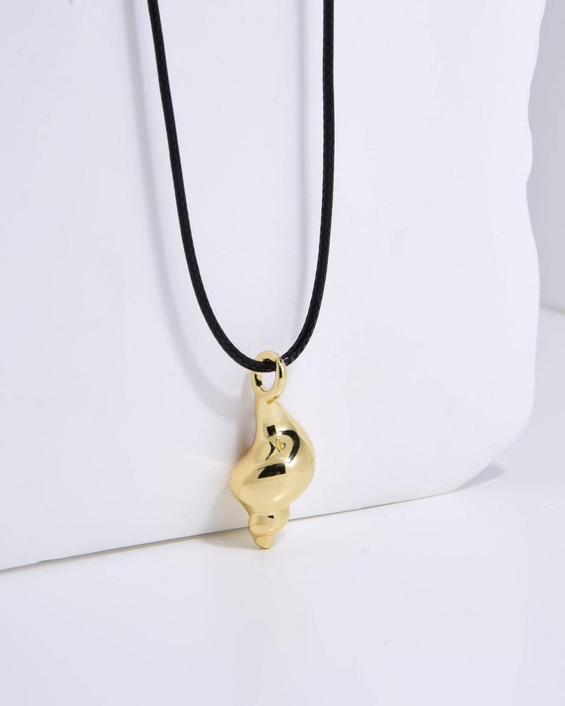 Black Leather Necklace with Snail Pendant in 18K Gold Plated-Necklaces-TINA