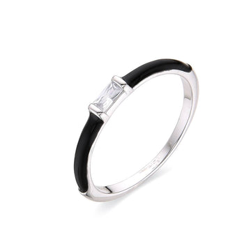 Black Ring 925 Sterling Silver with Zircons-Rings-GULI GULI