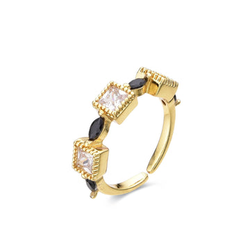 Black Ring Clear Square Zircons 18k Gold Fashion-Rings-LANDCICA