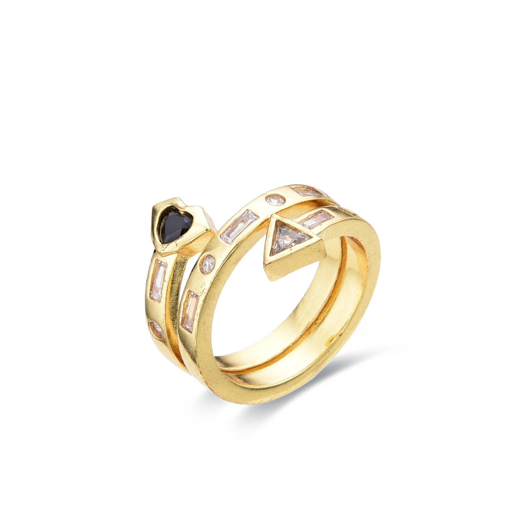 Black Zircon Ring 18k Gold Fashion Heart and Arrow-Rings-LANDCICA