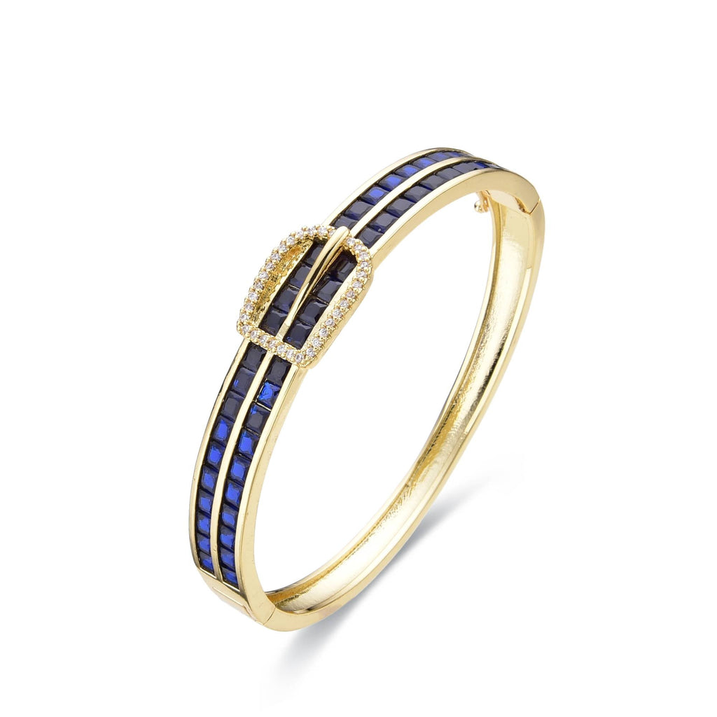 Blue Bangle 18k Gold Fashion Belt with Zircons-Bracelets-LANDCICA