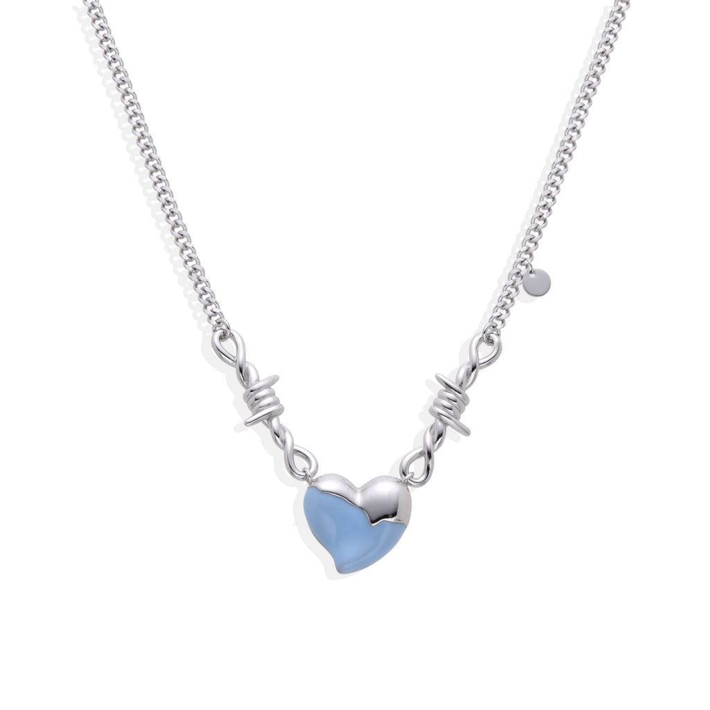 Blue Crystal Heart Necklace in 925 Sterling Silver-Necklaces-GULI GULI