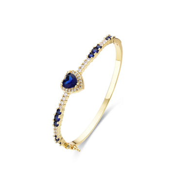 Blue Heart Bangle 18k Gold Fashion with Clear Zircons-Bracelets-LANDCICA