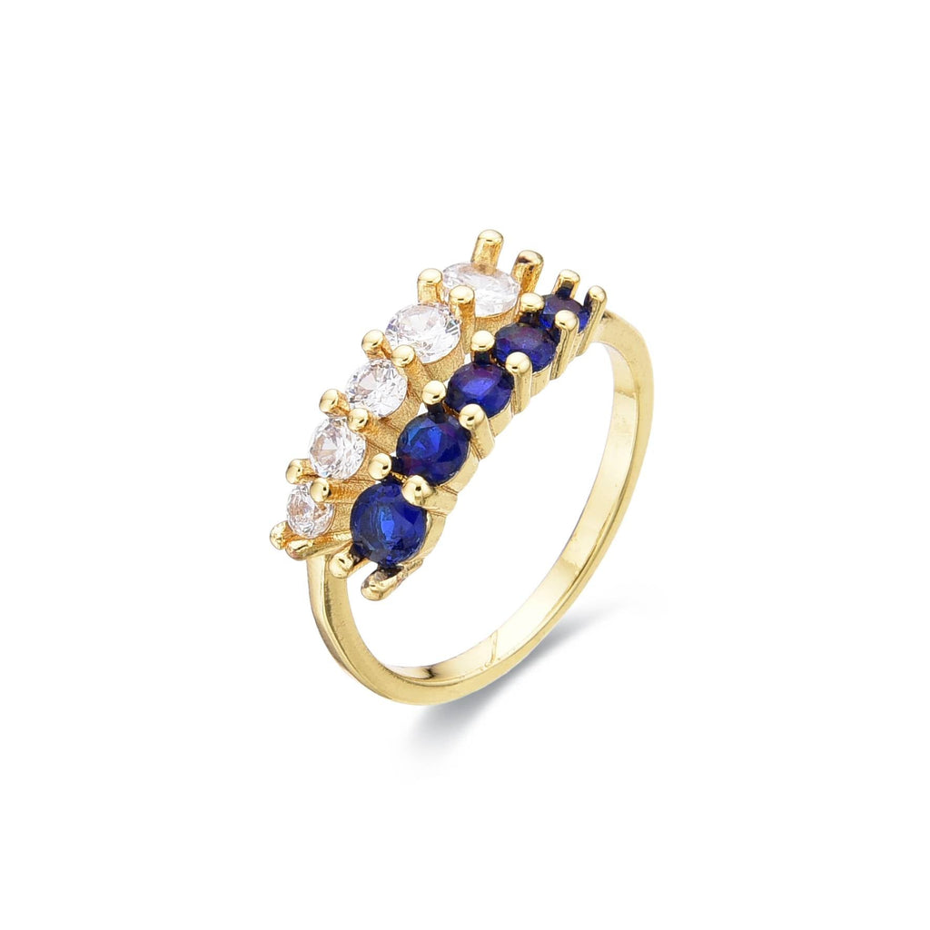 Blue Ring with Clear Zircons 18k Gold Fashion-Rings-LANDCICA