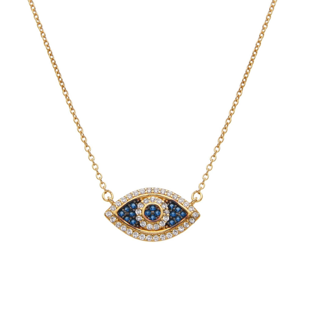 Blue Turkish Eye Necklace in 925 Silver with 18k Gold Plated and Micro Zirconia-Necklaces-GULI GULI