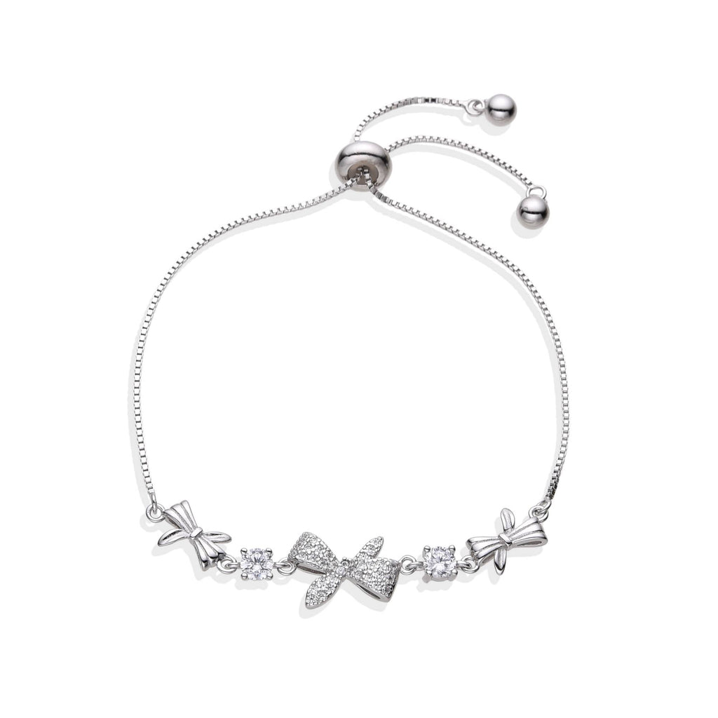 Bow Bracelet 925 Sterling Silver with Micro Zircons-Bracelets-NEW WEI