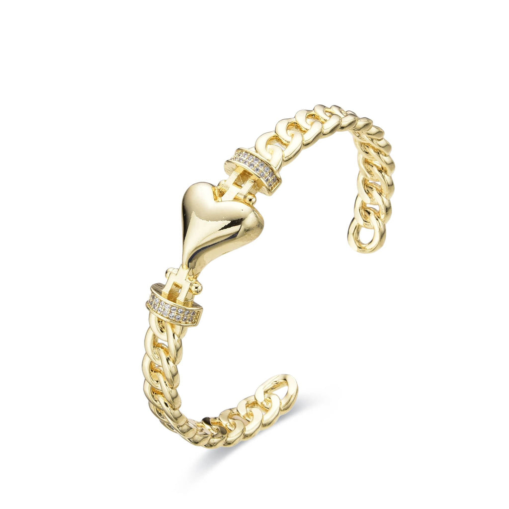 Bracelet 18k Gold Fashion Heart and Chain with Micro Zircons-Bracelets-LANDCICA