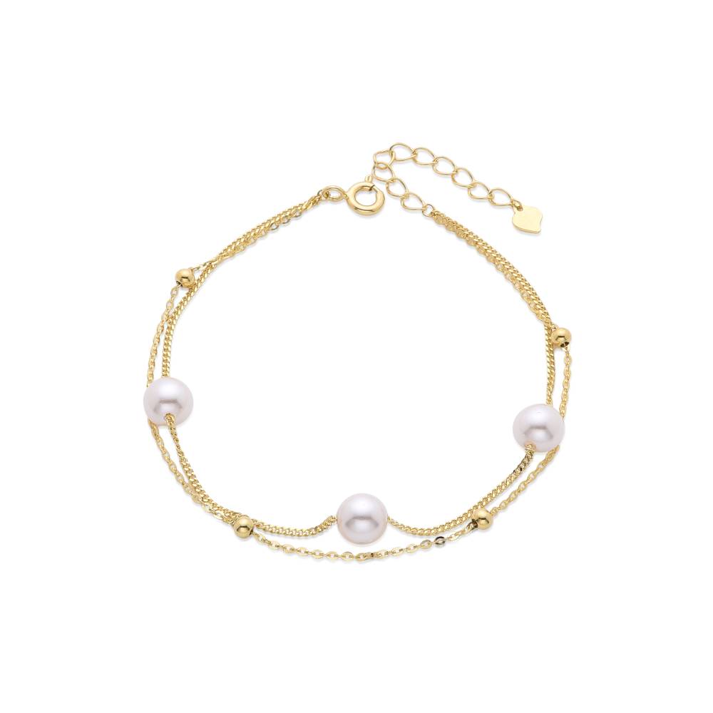 Bracelet 925 Sterling Silver Double Pearl Chain Design Spring Closure.-Bracelets-GULI GULI