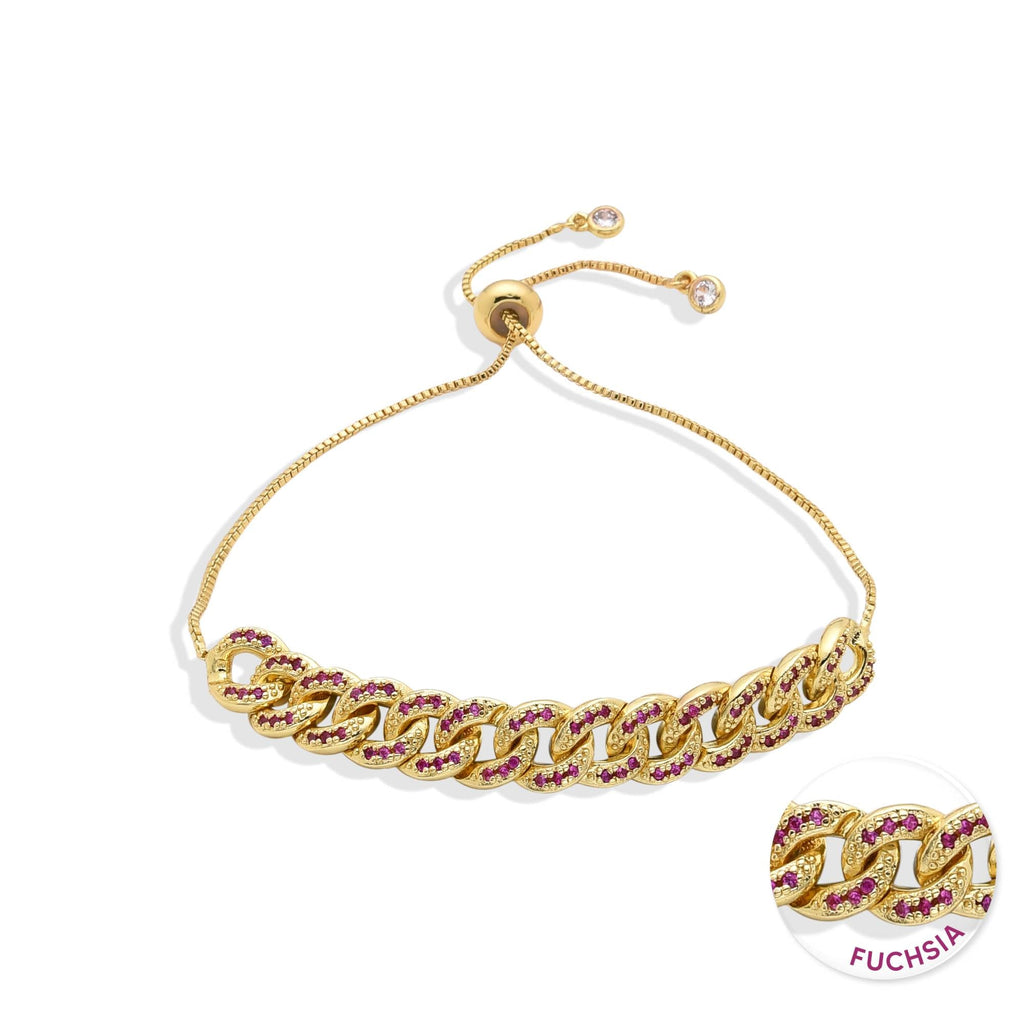 Bracelet Adjustable with Fuchsia Micro Zirconias and Chain Design-Bracelets-LANDCICA