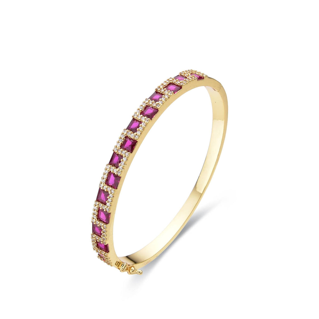 Bracelet Fuchsia Gold Fashion with Gold Plated and Clear Zirconia-Bracelets-LANDCICA