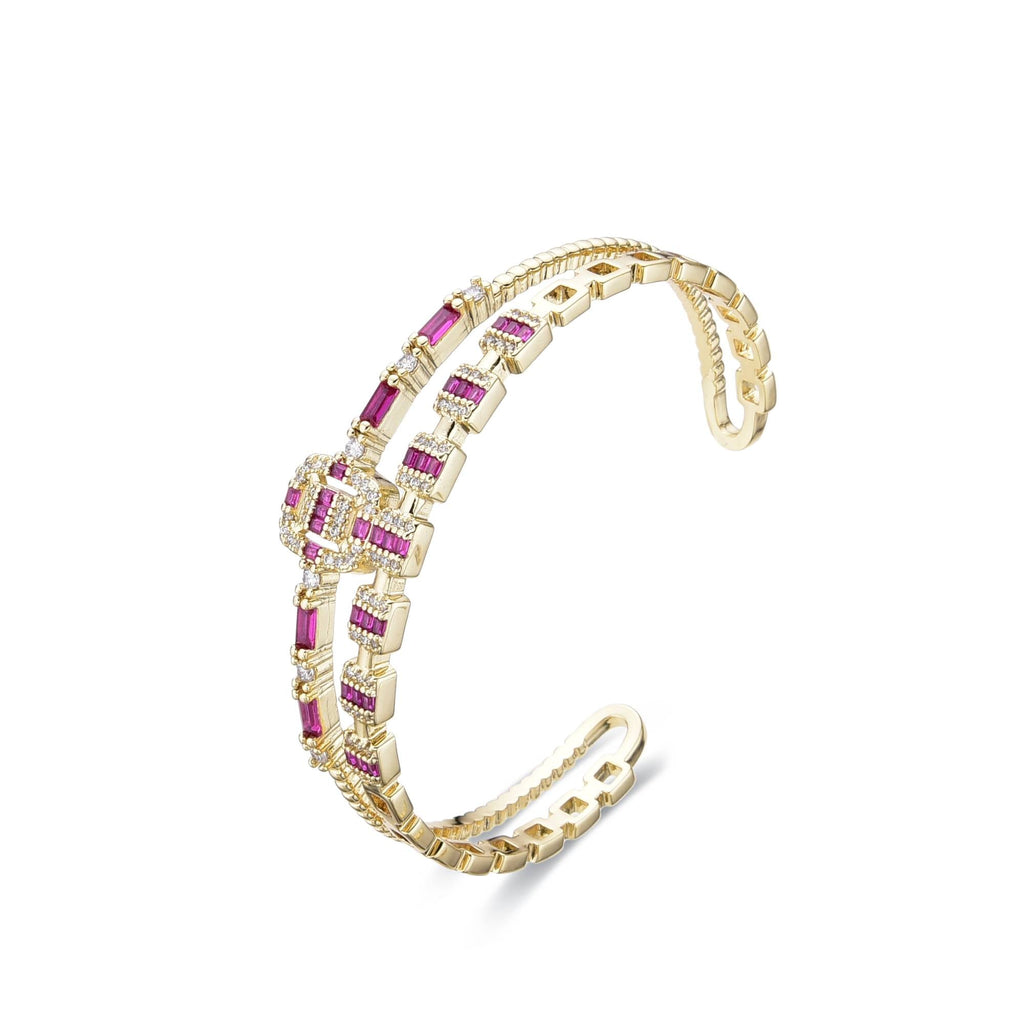 Bracelet Fuchsia in 18k Gold Fashion Adjustable and Clear Zirconia-Bracelets-LANDCICA