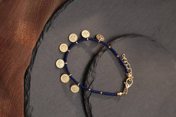 Bracelet Made with Navy Blue Crystals with Cooper Medallions and 18k Gold Plating-Bracelets-Turquia