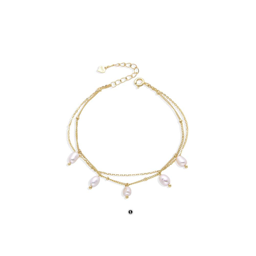 Bracelet Pearl Charms in 18k Gold Plated 925 Sterling Silver.-Bracelets-GULI GULI