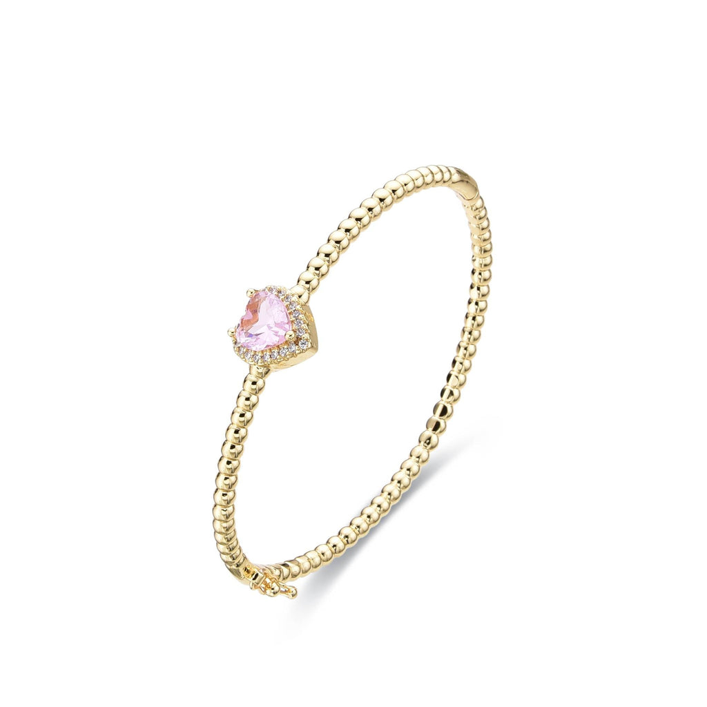 Bracelet Pink Heart in 18k Gold Fashion Clear Zirconia-Bracelets-LANDCICA