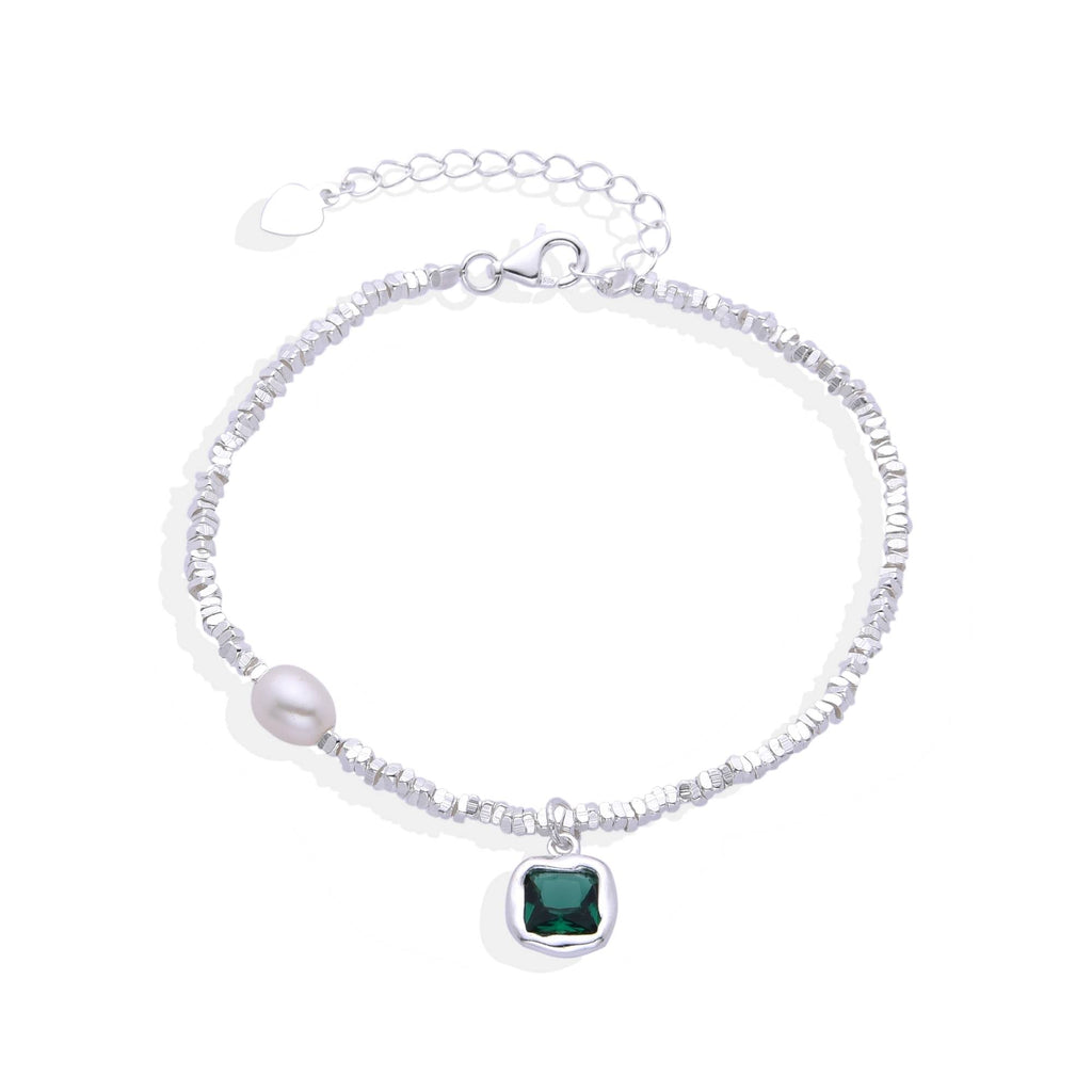 Bracelet Silver Fashion with Green Zirconia Square-Bracelets-NEW WEI