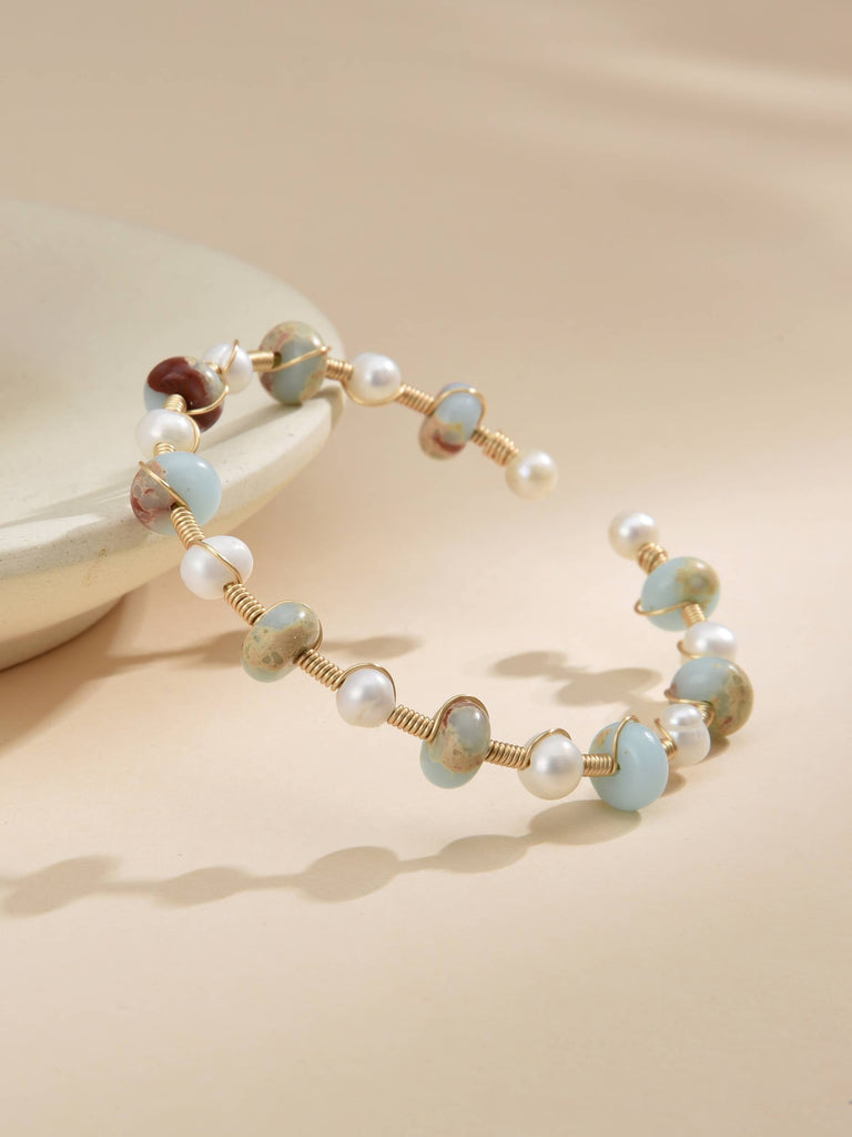 Bracelet with Pearls and Semi-Precious Stones Made of Brass with 18k Gold Plating-Bracelets-YIWU SHUO QIPEARL