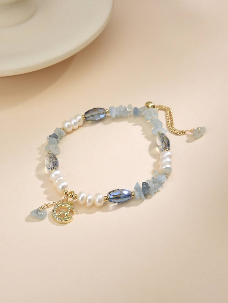 Bracelet with Pearls and Semiprecious Stones and Light Blue Crystals with 18k Gold Plated-Bracelets-YIWU SHUO QIPEARL