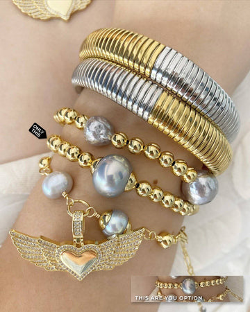 Brass Balinese Twisted Bracelet with Pearl-Bracelets-Vila veloni corp