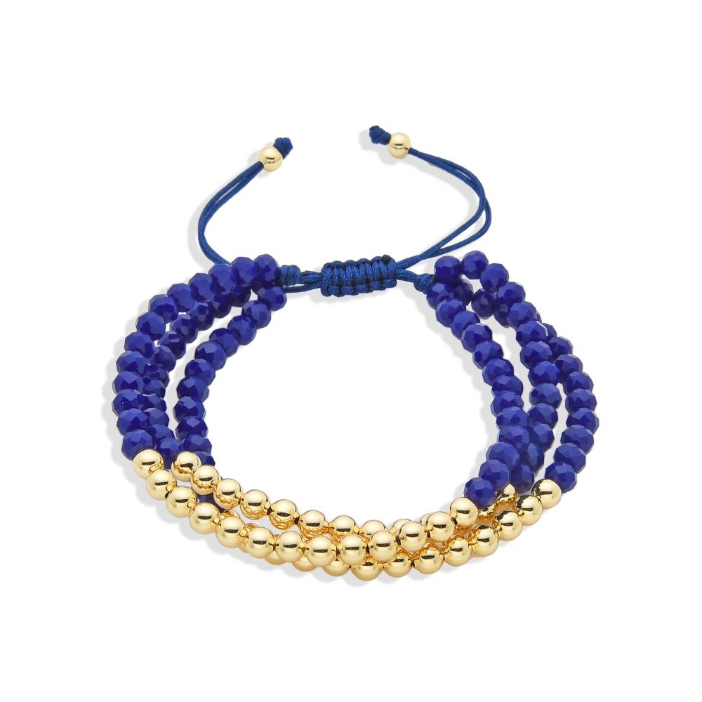 Brilliant Adjustable Thread Bracelet with Golden Beads and Fine Blue Crystals.-Bracelets-BOJO