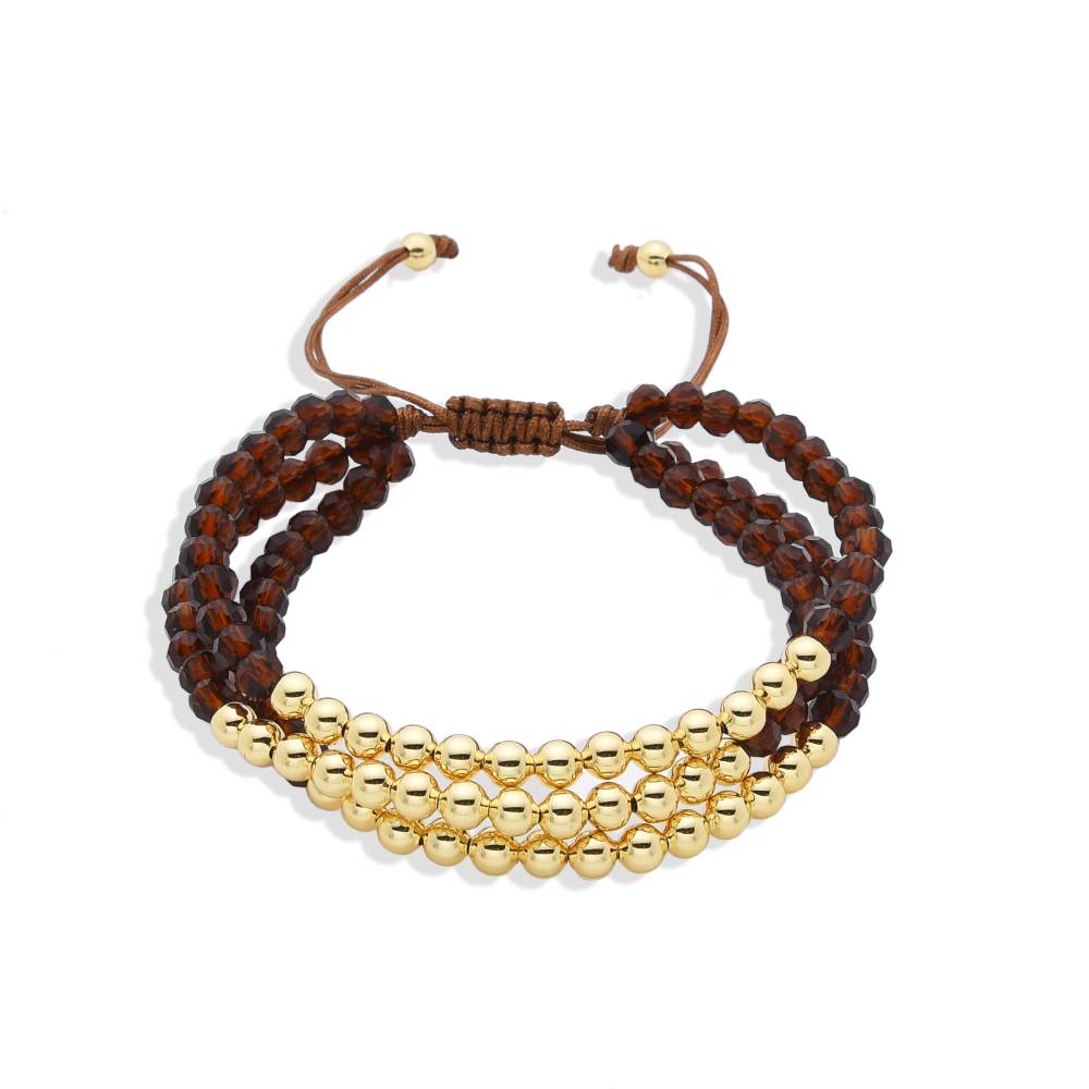 Brilliant Adjustable Thread Bracelet with Golden Beads and Fine Brown Crystals-Bracelets-BOJO