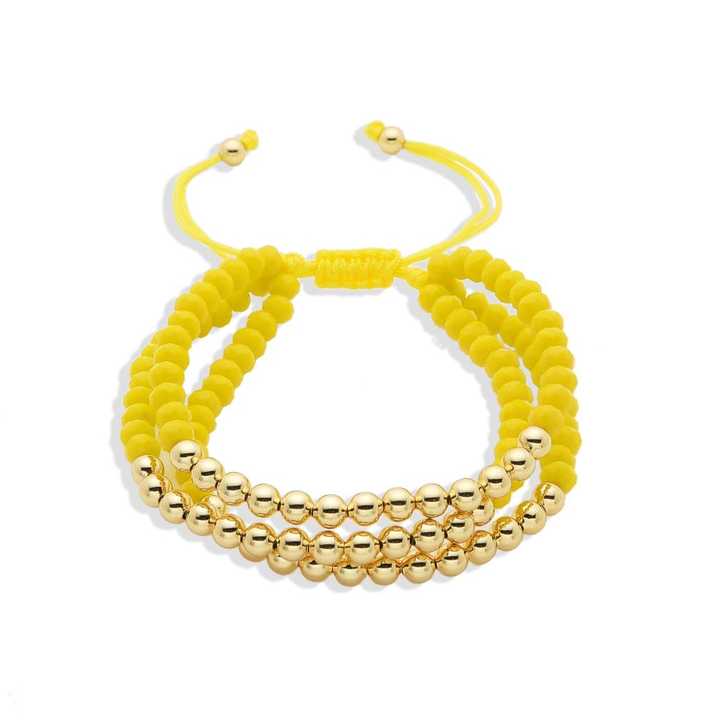 Brilliant Adjustable Thread Bracelet with Golden Beads and Fine Yellow Crystals-Bracelets-BOJO