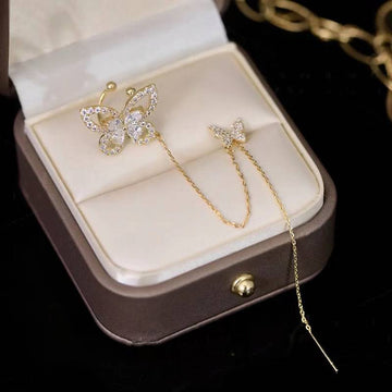 Butterfly Ear Cuff 18k Gold Fashion with Zircons-Earrings-NEW WEI