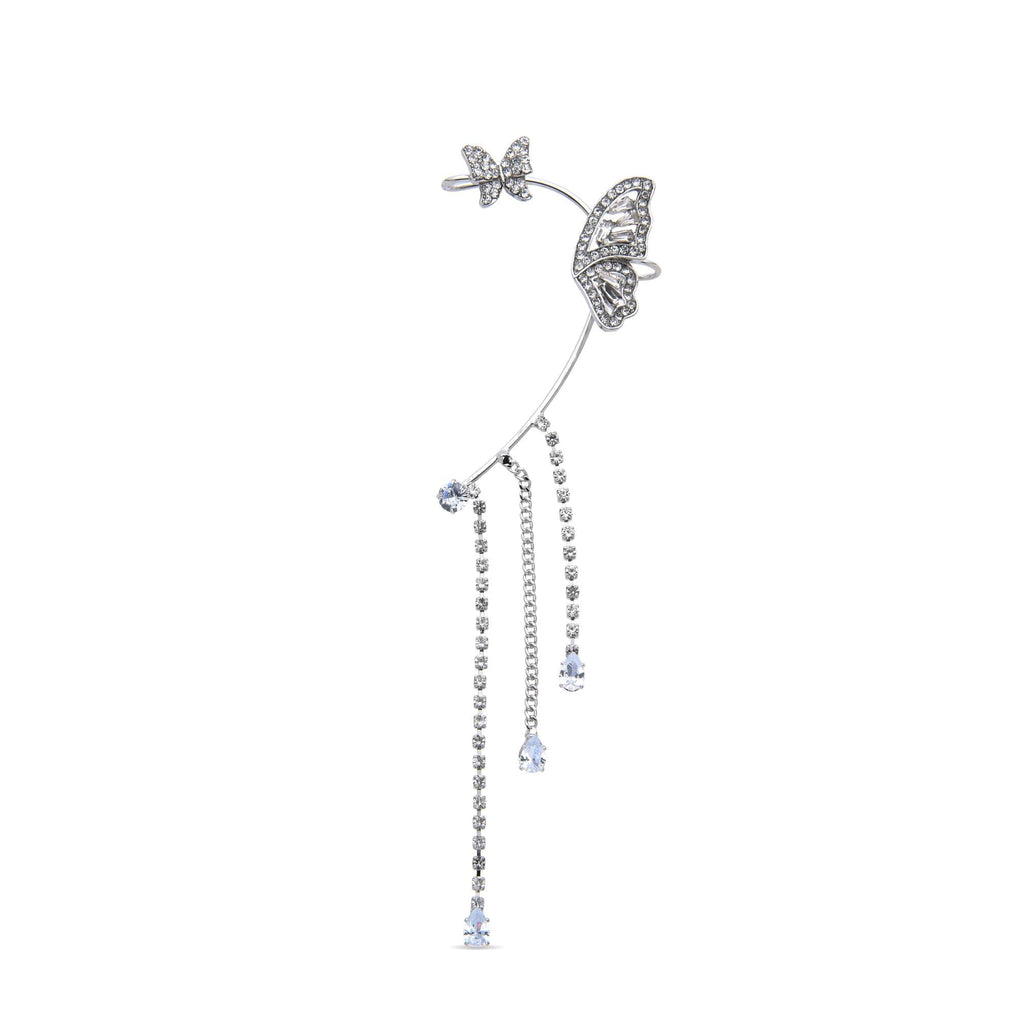 Butterfly Ear Cuff Earring With Dangling Chains and Zirconias-Earrings-NEW WEI