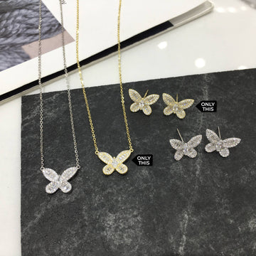 Butterfly Necklace and Earrings Set with Zirconia in 925 Silver and 18k Gold Plated-Necklaces-GULI GULI