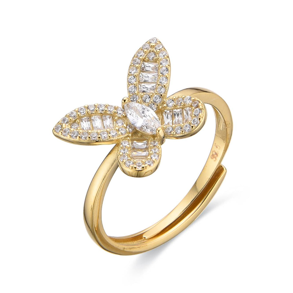 Butterfly Ring with Zirconia in 925 Silver and 18k Gold Plated-Rings-GULI GULI