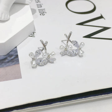 Butterfly Shaped Earrings Made with Pearls and Zirconia in 925 Silver-Earrings-GULI GULI