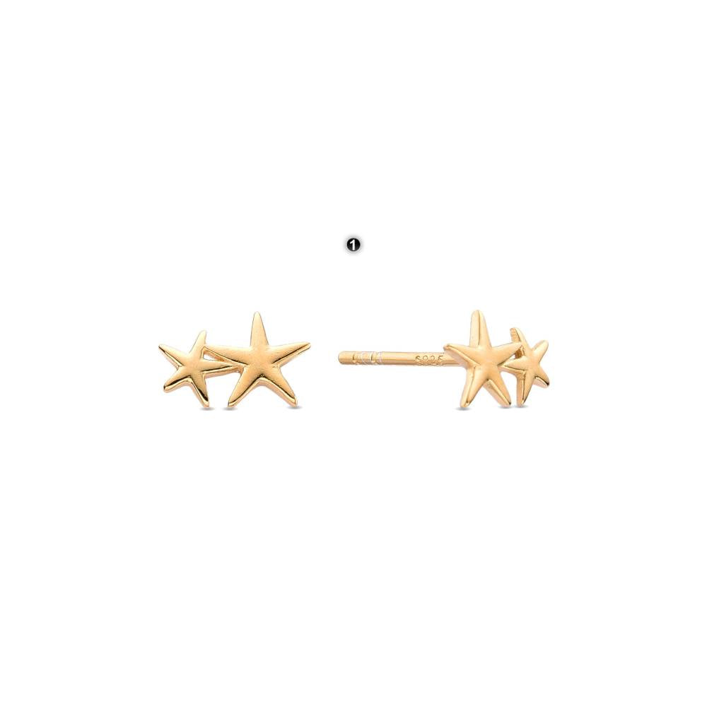 Captivating Double Star Stud Earrings 925 Sterling Silver 18K Gold Plating-Earrings-GULI GULI