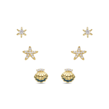 Celestial Charm of Multi Earrings with Blue Heart and Moons in 925 Silver with 18k Gold Plated and Zirconia-Earrings-GULI GULI