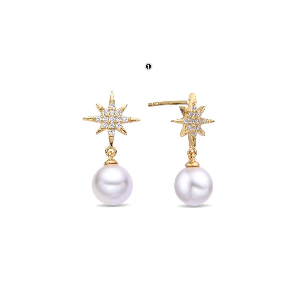 Celestial Sterling Silver Pearls and Cubic Zirconia Earrings.-Earrings-GULI GULI