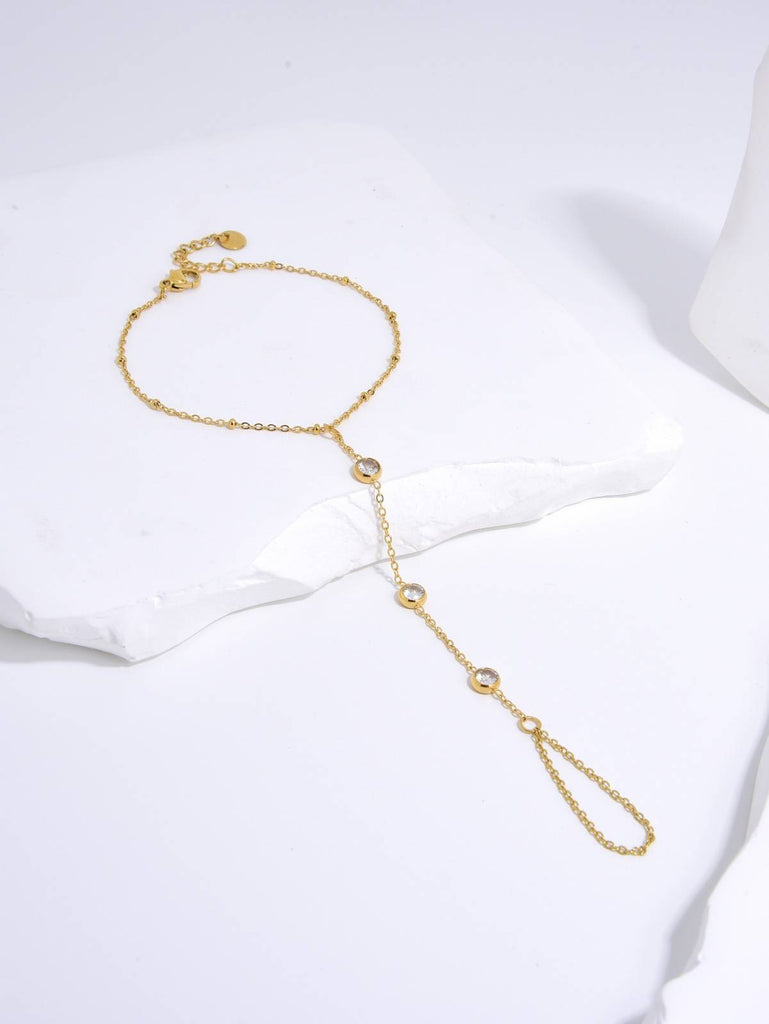 Chain Ring Bracelet with Zirconias in Cooper and 18k Gold Plating-Bracelets-kKT