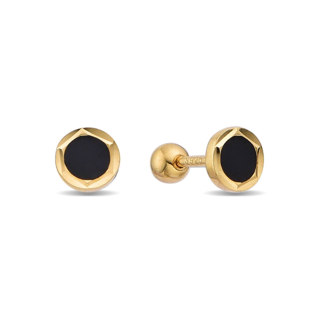 Circular Earrings with Black Semiprecious Stone in 925 Silver with 18k Gold Plated-Earrings-GULI GULI