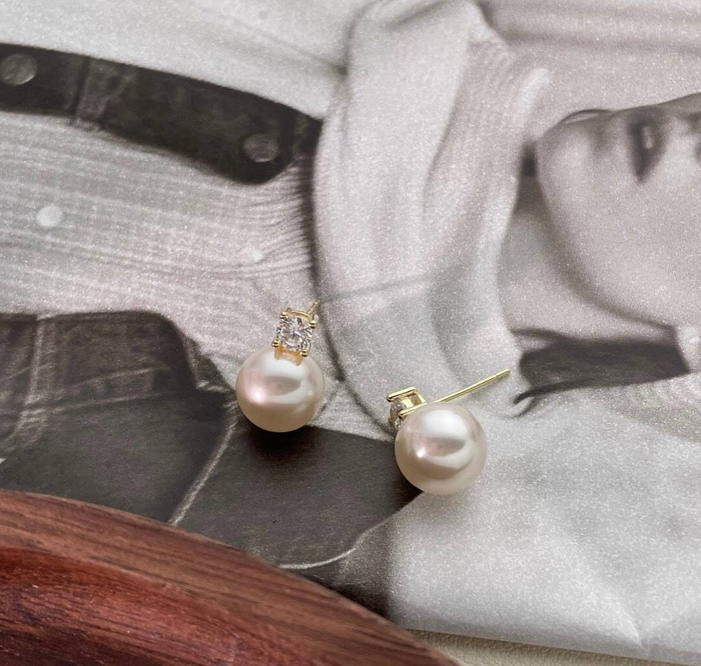 Classic Cultured Pearl and Zirconia Earrings in 925 Silver with 18k Gold Plating-Earrings-GULI GULI