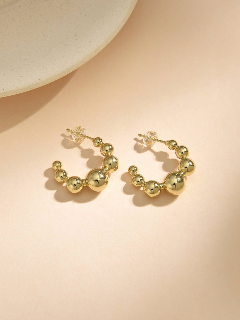 Classic Hoop Earrings with Uneven Balls-Earrings-ZIRCONIA