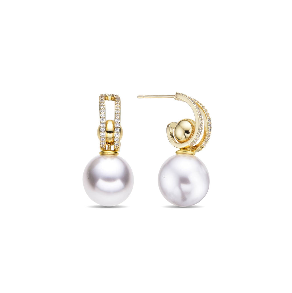 Classic Pearl Drop Earrings in Gold Fashion with Zirconias-Earrings-JUGENG