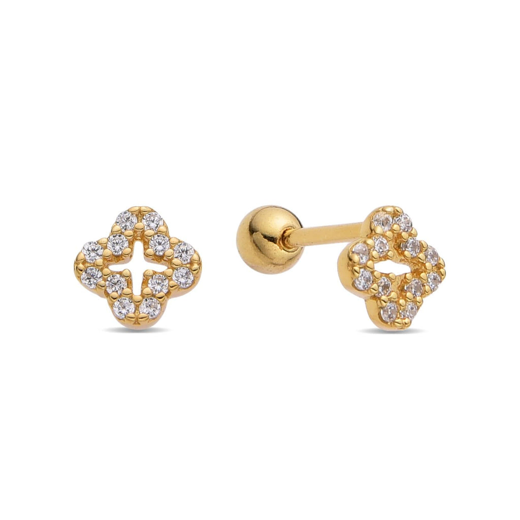 Clover Piercing Style Earrings with Zirconia in 925 Silver and 18k Gold Plated-Earrings-GULI GULI