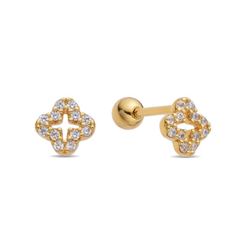 Clover Piercing Style Earrings with Zirconia in 925 Silver and 18k Gold Plated-Earrings-GULI GULI