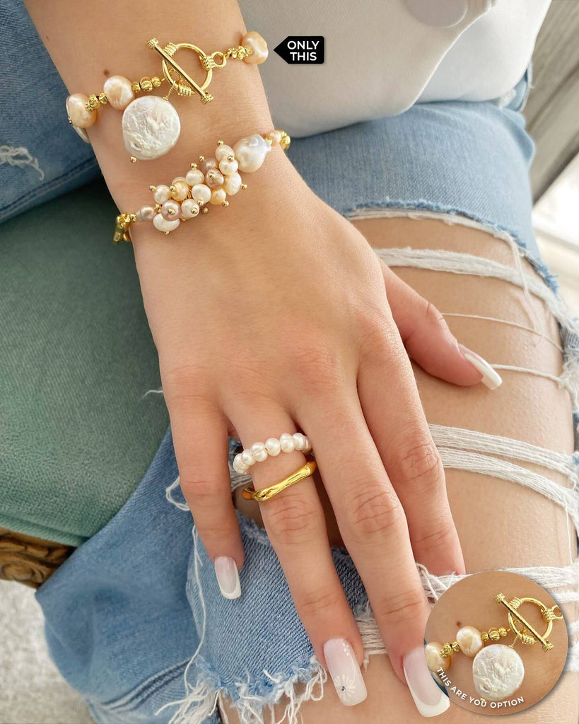 Cooper Bracelet with Pearl Details and 18k Gold Plated Pearl Pendant-Bracelets-YIWU SHUO QIPEARL