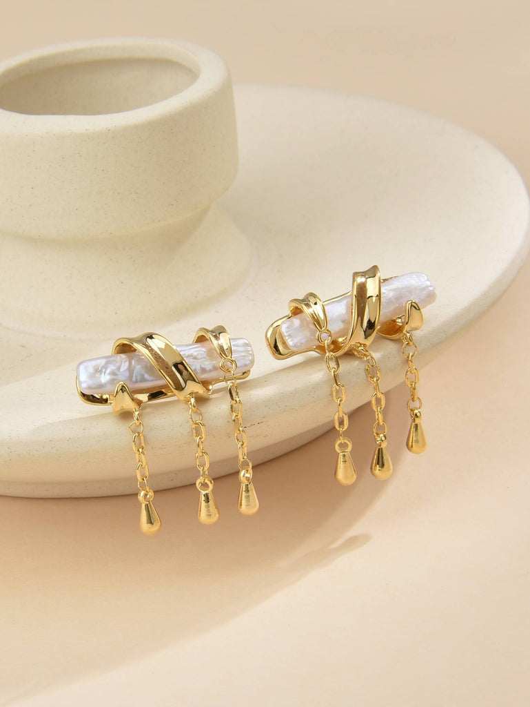 Cooper Interlaced Baroque Pearl Earrings and Pendants with 18k Gold Plating-Earrings-OSA BEA