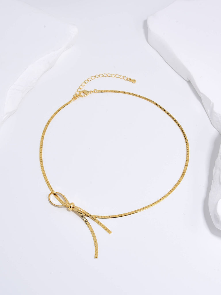 Cooper Necklace with Bow Design and 18k Gold Plating-Necklaces-HAN AN NA SOOK